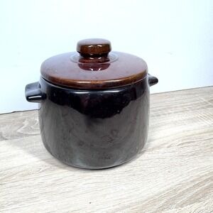 West Bend Bean Pot Stock Pot with Lid Brown Glazed Stoneware‎ USA
